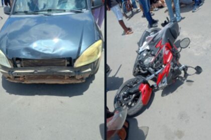 Colisão entre carro e motocicleta deixa casal ferido na Praça do Tanque Grande, em Lagarto