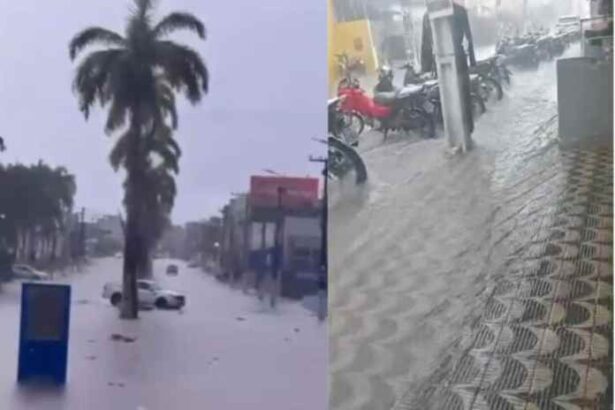 Alagamento na Avenida das Bicas após forte chuva em Lagarto, no Centro-Sul de Sergipe