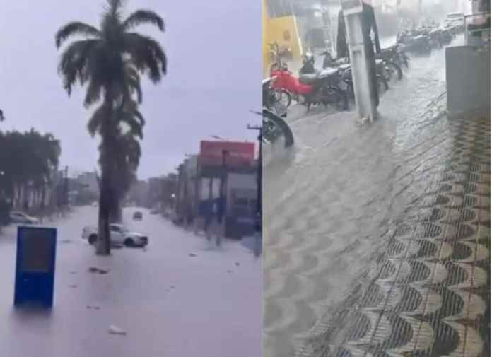 Alagamento na Avenida das Bicas após forte chuva em Lagarto, no Centro-Sul de Sergipe