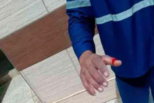 Gari após acidente com material cortante.