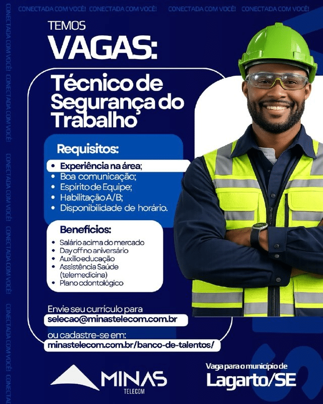 Card Vaga de emprego tecnico de seguranca Minas Telecom