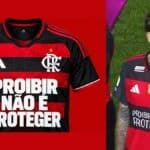 Detalhe do uniforme do Flamengo com o slogan de protesto.